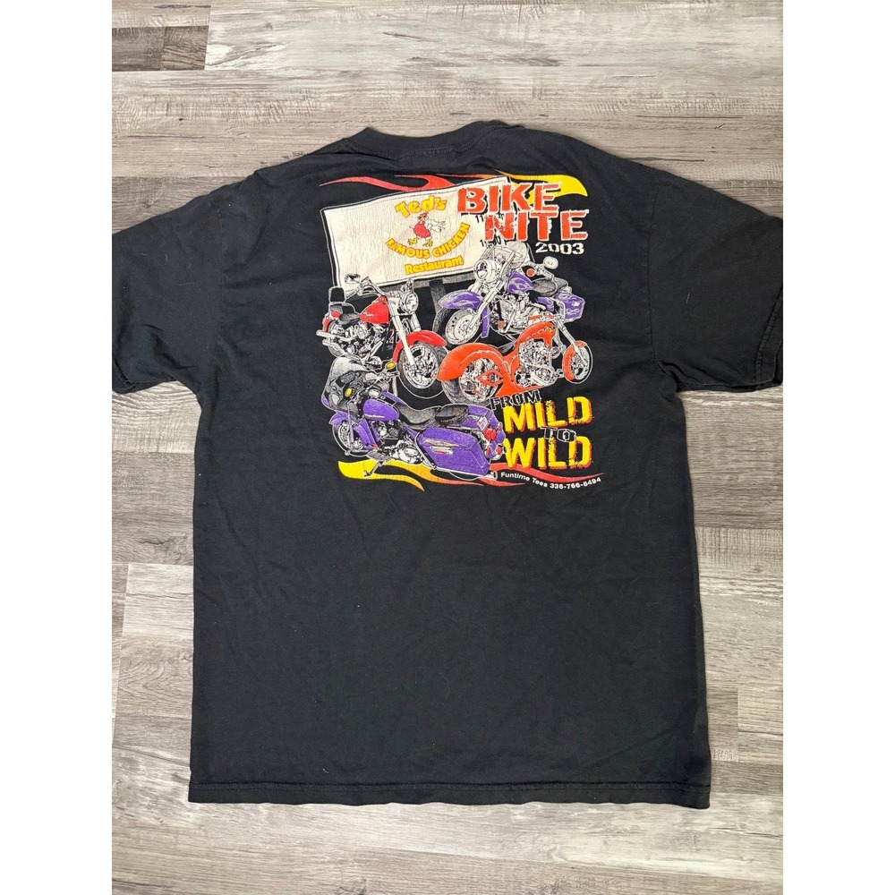 Vintage Teds Famous Chicken Bike Nite 2003 Motorcycle Graphic T-Shirt Mens Black